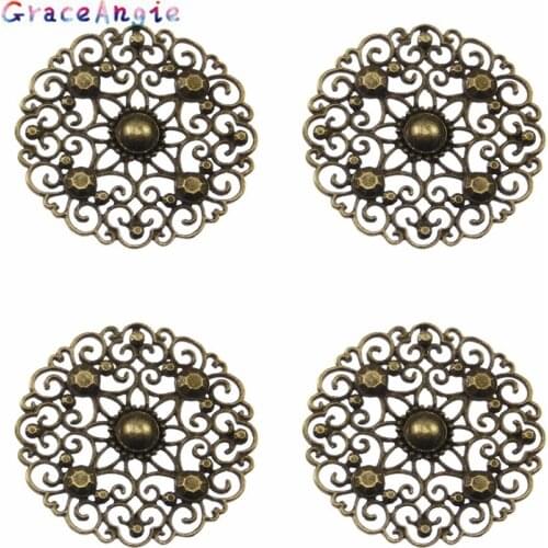 6PCS Vintage Style Bronze Look Jewelry Round SizeableHollow Flowers Charms Pendants 49*49*5MM 02411