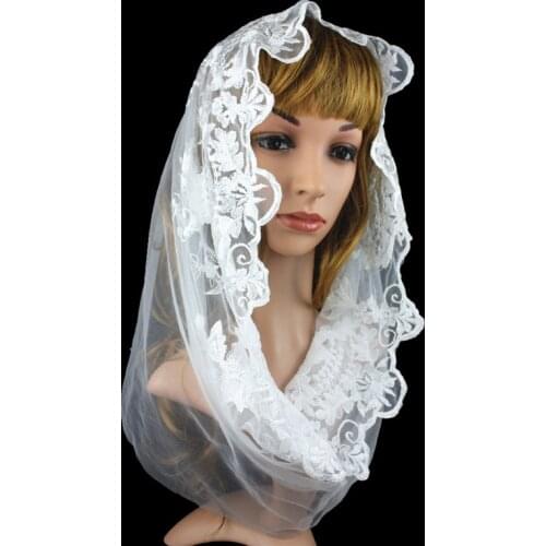 Off white embroidery infinity lace veil lace chapel scarf mantilla catholic veil for Lady and girls