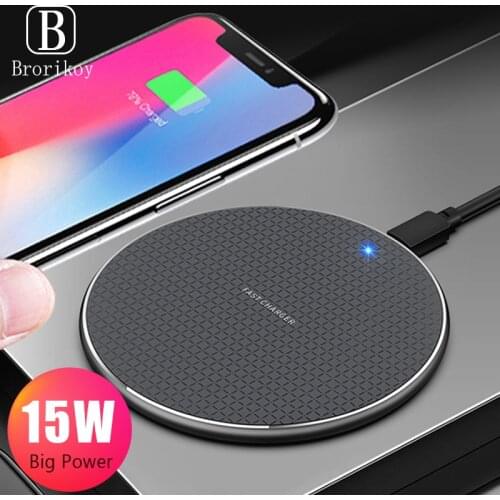 15W Qi Wireless Charger Fast Charging Pad for Samsung S20 S10 Note 20 10+ S9 iPhone 11 Pro Xs Max X 8 Metal Wireless Charge Dock