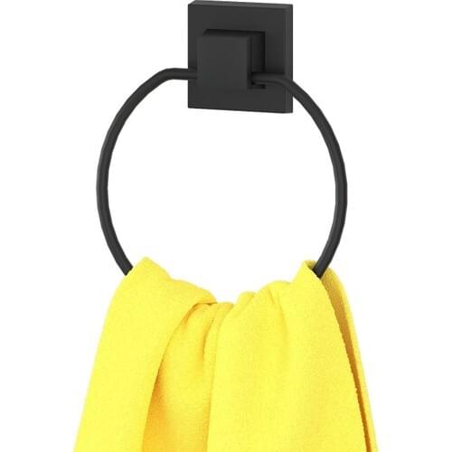 Teknotel Drilling Screw Drill! Easyfıx Sticky Round Towel Ring Matte Black EF235