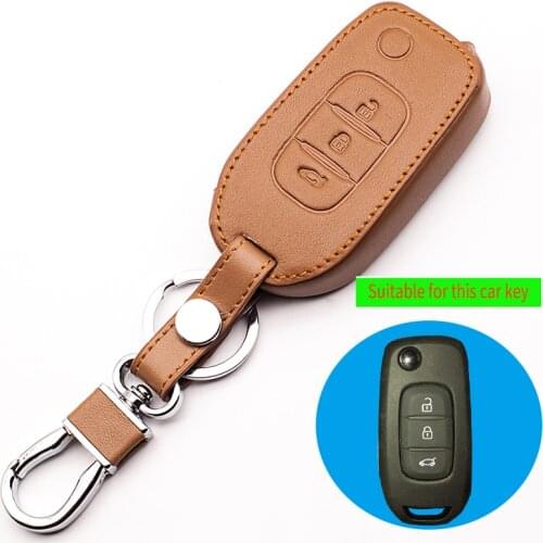 Genuine Leather Car Key Cover Case Protector Sticker For Renault Kadjar High Quality 3 Button Folding Remote Control Accessories