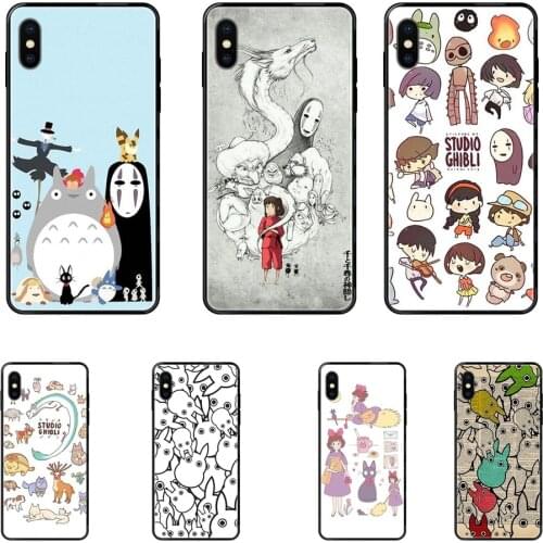 Black Soft TPU Cell Phone Case Cover Lovely Kawaii Ghibli Doodle For iPhone 11 12 Pro Max Plus Pro X XS Max XR 8 7 6S SE 5 5C