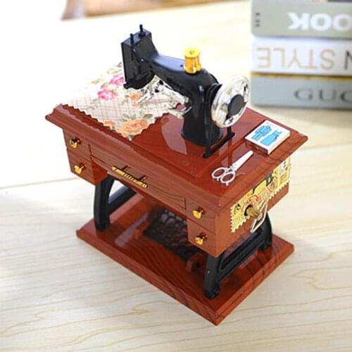 Decor Music Box Vintage Music Box Mini Sewing Machine Table Gift Decor Style Birthday Mechanical B3G5