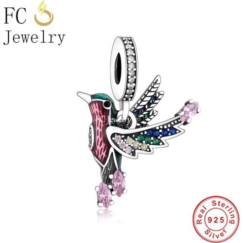 FC Jewelry Fit Original Charm Bracelet Authentic 925 Silver Animal Bird Color Enamel Hummingbird Bead For Making Berloque 2021