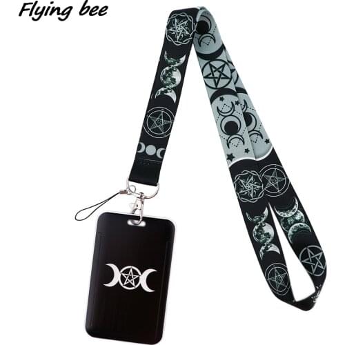 Flyingbee X1694 Moon Symbol Fashion Lanyards ID Badge Holder Bus Pass Case Cover Slip Bank Credit Card Holder Strap Cardholder