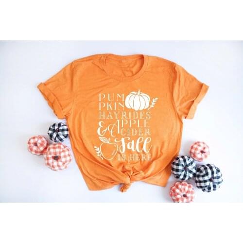 Pumpkin Hayrides Fall List Tee T Shirt apple graphic women fashion vintage autumn top slogan grunge party style tumblr art shirt