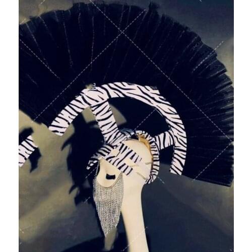 Zebra headdress black white hat cosplay party catwalk model nightclub stage headwear