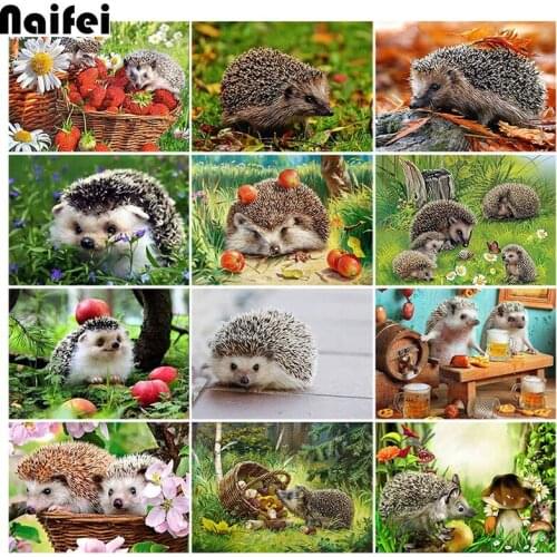 5d embroidery Hedgehog Mushroom Basket diamond painting girl full square round mosaic animal picture of rhinestone cross stitch