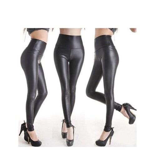 Black Women Stretch Faux Leather High Waist pants sheath Leggings ONE Size Cheap Women Clothing