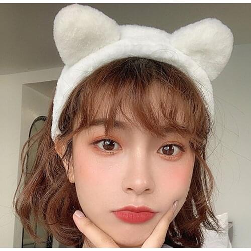Sweet Women Cute Ears Face Washing Fluffy Headwear Wide Plush Hairband Hair Hoop Headbands Makeup SPA Hair Band Hair Accessories