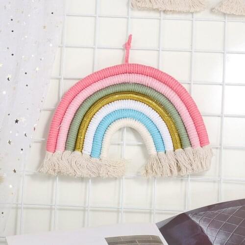 Cute Rainbow Macrame Tapestry Colorful Cotton Thread Woven Hanging Tapestry Tassel For Kid Child Room Car Art Decor Ornament