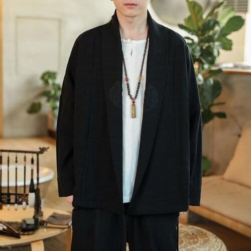 MrGB 2021 Autumn Winter Chinese Style Oversize Mens Cotton Linen Men Coat Solid Color Cardigan Vintage Casual Men Clothing