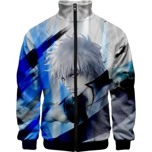 Anime Gintama Sakata Gintoki 3D Print Mens Jacket Slim Stand Collar Zipper Jacket Male Tracksuits Streetwear Hip Hop Hoodie