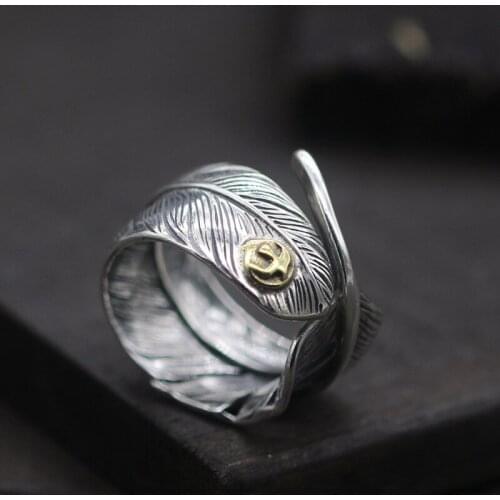 S925 Sterling Silver Goros Takahashi Eagle Girl Tide Male Wide Face Open Ended Index Finger Ring Indian Wind