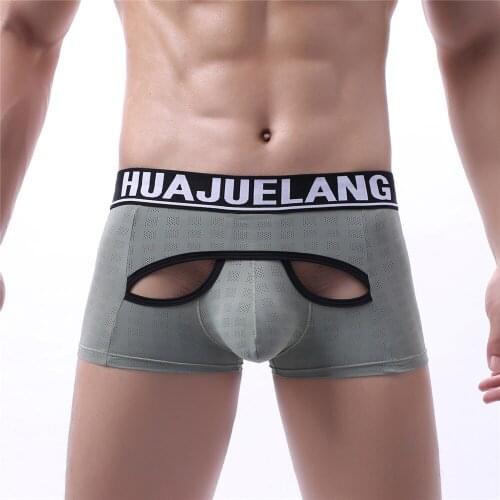 Men Underwear Sexy Hollow Out Shorts Boxers Panties Bugle Pouch Slip Homme Underpants Calzoncillos Hombre Underwear Trunks 2XL