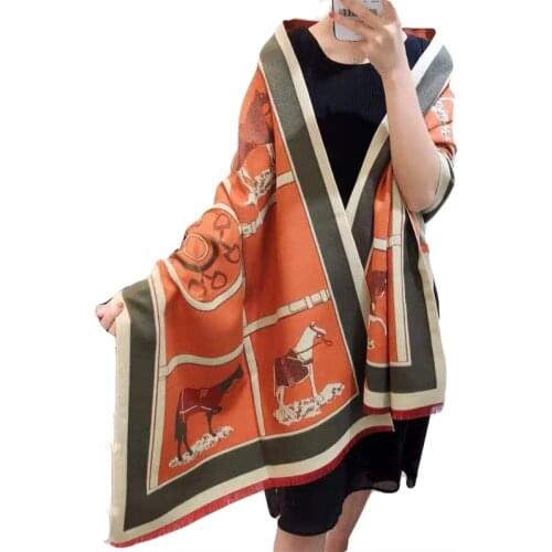 Luxury brand Winter New Carriage Scarf Warm Shawl Thicken Tassels Horse cashmere-like fashion show poncho cape womens pashmina
