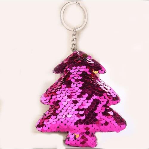 New Christmas Tree Keychain Glitter Sequins Pompom Keyrings for Women Llaveros Mujer Charms Car Bag Accessories WJ5514