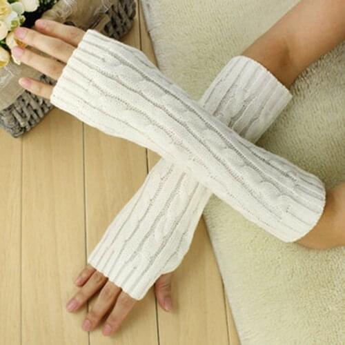 New Arrive Women Wool Gloves Mitten Warm Fingerless Gloves Hand Arm Warmer Winter Arm Crochet Knitted Thick Faux Glove Gants Red