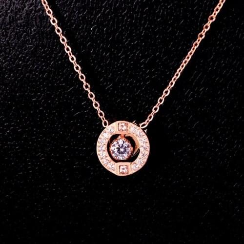 Stainless Steel Round Pendants Necklace Couple Romantic Move Crystal Zircon beating heart Necklaces Women Wedding Jewelry Gift