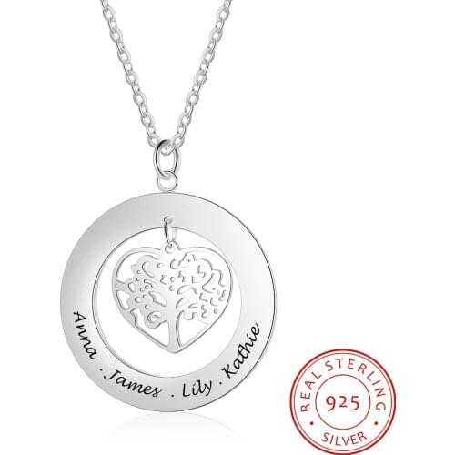 Personalized Tree of Life 925 Sterling Silver Necklaces & Pendants Fashion Family Jewelry Custom Name Engagement Gift for Women