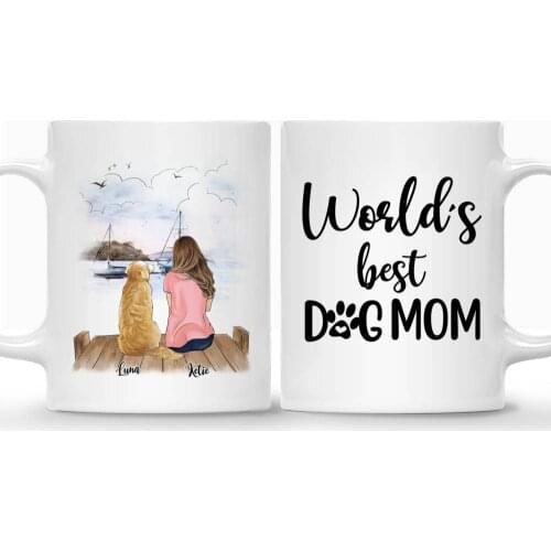 Personalized Mug Girl and Dogs Worlds Best Mom Dog Lovers Coffee Cups Gift for Family 11oz/15oz RR2016