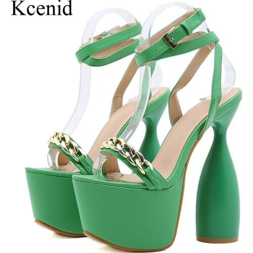 Kcenid Sexy Chain Summer Sandals New Strange High Heels Platform Shoes Open Toe European Style Party Shoes Women Sandals Green