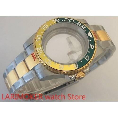 Transparent back 40mm sapphire glass case with 904L stainless steel bracelet with ETA NH36 MH35 case green yellow bezel