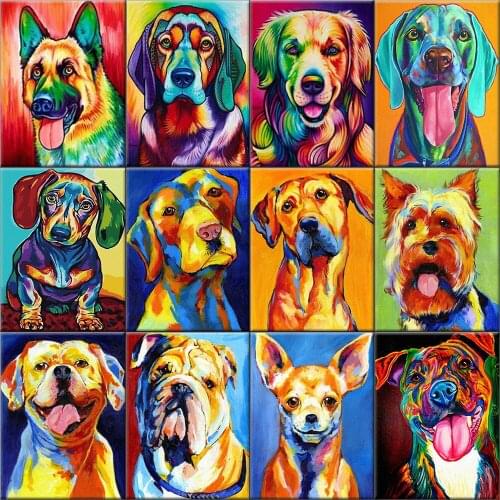 Painting By Numbers Colorful Dog Animal DIY Acrylic Paint On Canvas Wall Art Home Decor Coloring Animal Unique Home Decor Gift