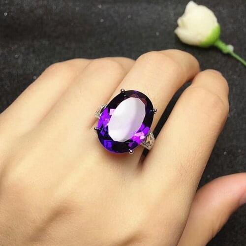 Luxury oval purple crystal amethyst gemstones diamonds rings for women white gold silver color jewelry bijoux bague party gifts