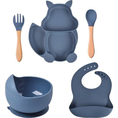Silicone Baby Feeding Sets Utensils Baby Bib Silicone Suction Bowl Training Spoons BPA Free Tableware Set Aid Self Feeding Dish