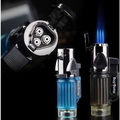 Triple Blue Flame Visible Gas Lighter Butane Torch Windproof Turbo Lighter Cigar Cigarette Accessories Gadgets For Men