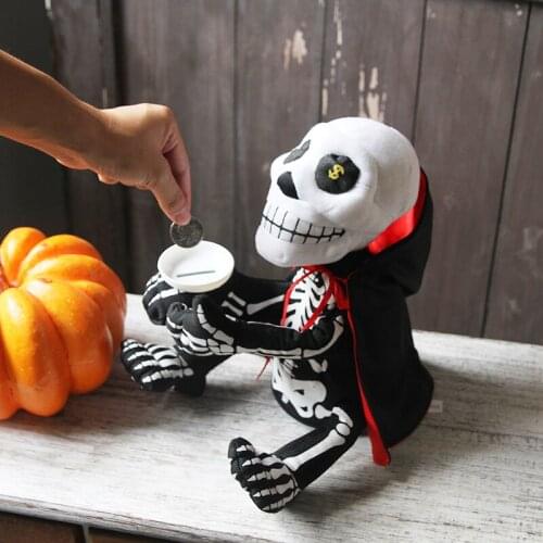 Halloween Decorations Dancing Singing Money Begging Ghost with Piggy Bank LED Electric Plush Toys Animated for Home House Office
