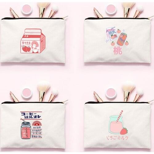 Japan Strawberry Juice Print Travel Makeup Bag Female Toiletry Bags Women Cosmetic Organizer Pouch Wash Bags Ladies Beauty Bags