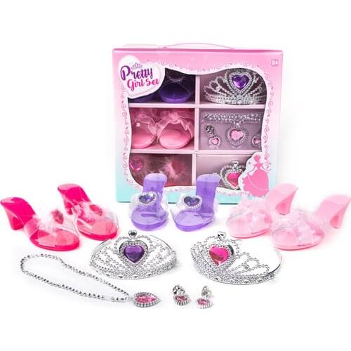 Princess Jewelry Decorate Necklace Earrings Shoes Pretend Play Sets For Birthday Girls Dress Up Birthday Gift Toy