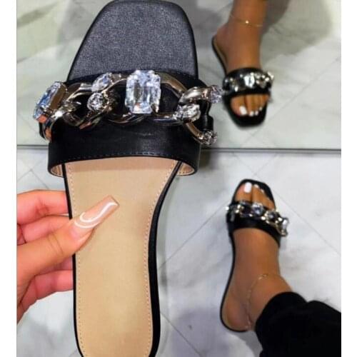 2021 summer women new fashion sandals all-match flat-bottomed diamond chain outdoor hundred beach slippers