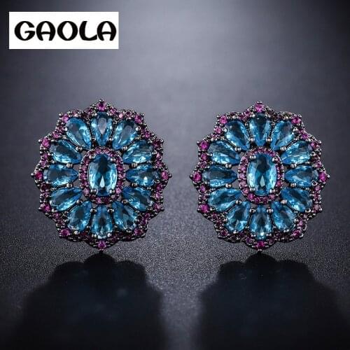 GAOLA Trendy Blue Cubic Zirconia Crystal Round Shape Stud Earrings Women Earring Fashion Jewelry GLE8016LY