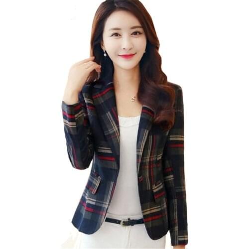 2019 Fashion Plaid Blazer Women Long Sleeve Slim OL Blazers Casual Autumn Female Business Suits One Button Office Jacket Blazer
