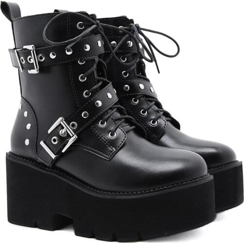Winter Thick Women Lace-up Fashion Boots PU Non-slip Rock Trend Modern Boots Wear-resistant Waterproof Short Motorcycle Boots