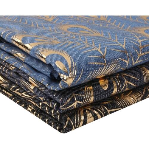 Denim Fabric By Half The Meter Peacock Feather Printed Fabric For Sewing Jean Dress Making Patchwork For Needlework 50*150cm 1pc