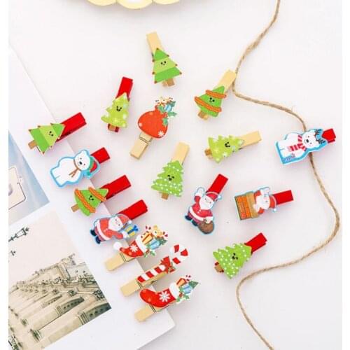 10pcs/lot Cute Wooden Christmas Festival Decorative Photo Card Paper Clip Santa Claus Socks Tree Clips School Promotion Gift Set