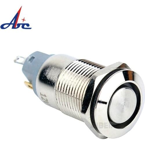 12mm Waterproof Momentary Latching 1NO High Flat head Ring LED Push Button Switch 3V 12V 24V 220V
