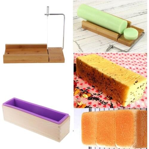 2 Pieces Wooden Soap Cutter With Wire Slicer Silicone Soap Making Loaf Mould