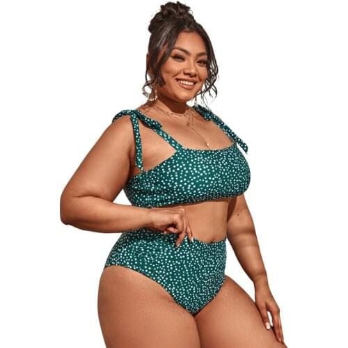 2021 New Sexy plus Size Swimsuit White Dot European and American Bikini Swimsuit Womens Split Bikini