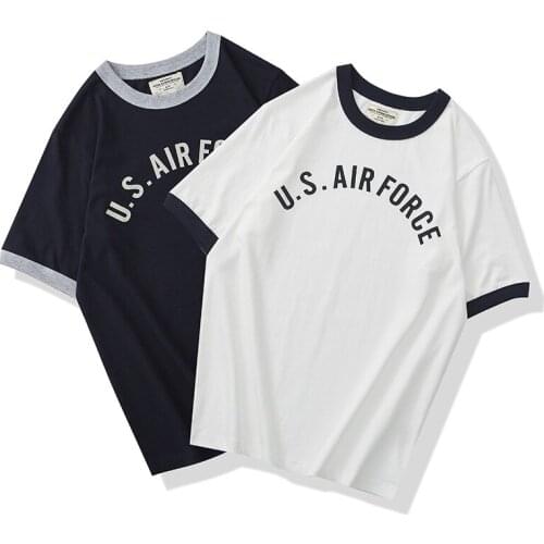 2114 Summer Heavy Weight Mans T-Shirt Letter Printer Cotton 0-Neck Casual Loose Usa Air Force Military Male Clothes Tops 230g