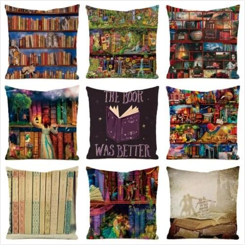 45cm*45cm **Books** Inimitated Silk Fabric Throw Pillow Covers Couch Cushion Cover Home Decorative Pillows Pillow Case