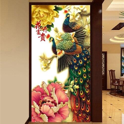 50*100cm 5D diy diamond painting animal peacocks pictures of rhinestones round cross stitch needlework home decorative gifts