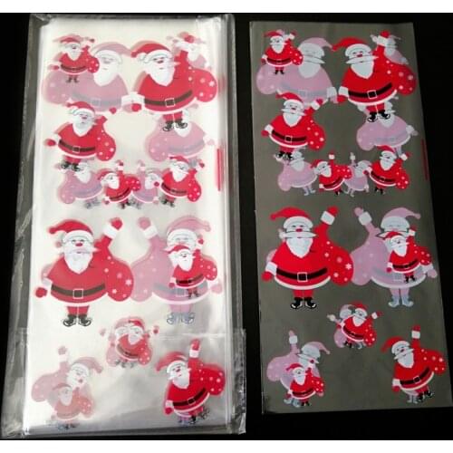 50pcs Christmas Plastic OPP Bags Santa Claus Snowman Print Gift Bags Merry Christmas Candy Cookie Lollipop Packaging Supplies
