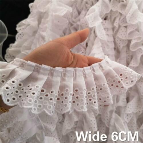6CM Wide White 3D Cotton Folded Tulle Lace Embroidered Neckline Collar Applique Ribbon Ruffle Trim Dresses Guipure DIY Supplies
