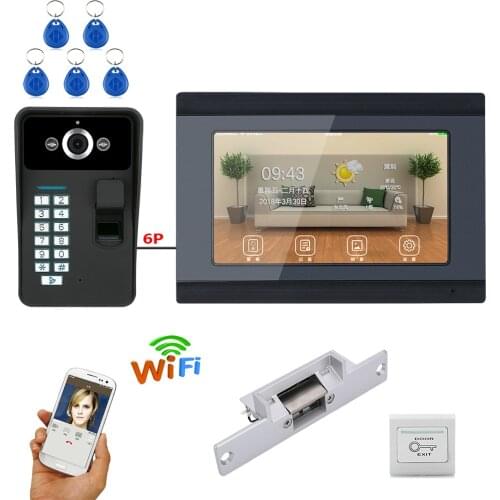 7 inch Wired / Wireless Wifi Fingerprint Video Door Phone Doorbell Intercom System with Electric Strike Lock IR-CUT HD 1000TVL