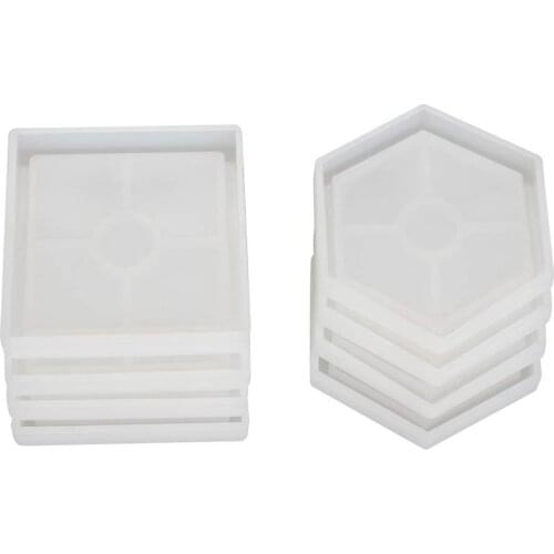 8 Pcs Diy Coaster Silicone Mold, Include 4 Pcs Square, 4 Pcs Hexagon,Bottom Bracket Prevents Deformation, Molds For Casting Wi